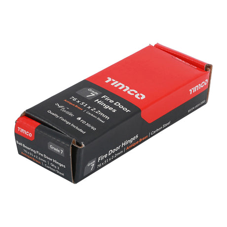 This is an image of Timco - Grade 7 Fire Door Hinges - Antique Brass 76 x 50 x 2.0 (1 Pairs Box) 334034