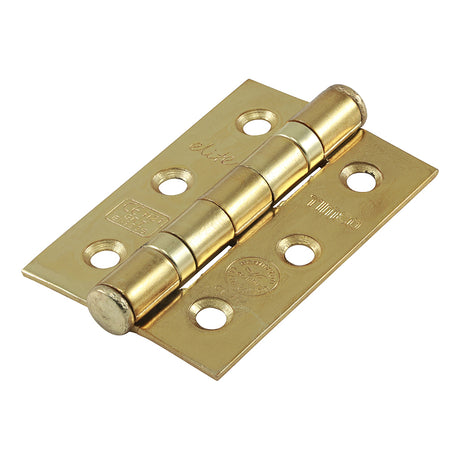 This is an image of Timco - Grade 7 Fire Door Hinges - Electro Brass 76 x 50 x 2.0 (1 Pairs Box) 334101