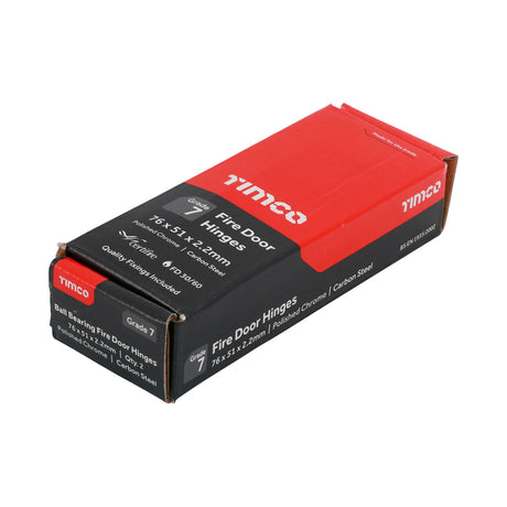 This is an image of Timco - Grade 7 Fire Door Hinges - Polished Chrome 76 x 50 x 2.0 (1 Pairs Box) 334159
