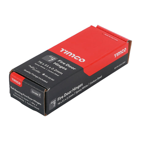 This is an image of Timco - Grade 7 Fire Door Hinges - Epoxy White 76 x 50 x 2.0 (1 Pairs Box) 334267