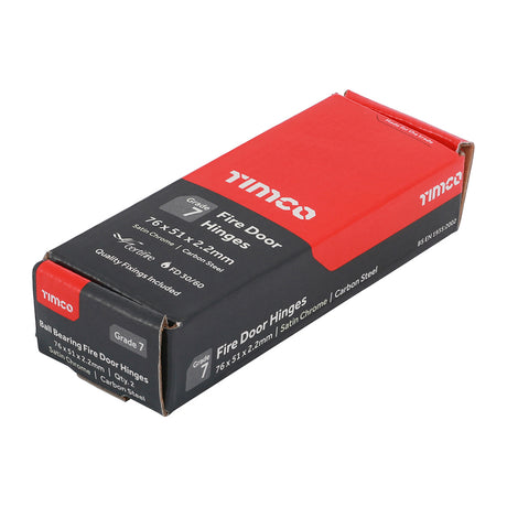This is an image of Timco - Grade 7 Fire Door Hinges - Satin Chrome 76 x 50 x 2.0 (1 Pairs Box) 334654