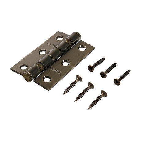 This is an image of Timco - Twin Ball Bearing Hinges - Steel - Antique Brass 76 x 51 (1 Pairs Box) 340573
