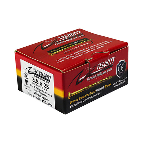 This is an image of Timco - Velocity Premium Multi-Use Screws - PZ - Double Countersunk - Yellow 3.5 x 12mm - (200 PCS Box) 35012VY