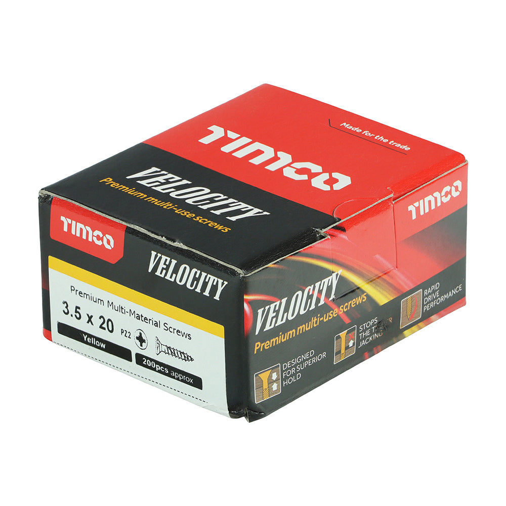 This is an image of Timco - Velocity Premium Multi-Use Screws - PZ - Double Countersunk - Yellow 3.5 x 20mm - (200 PCS Box) 35020VY