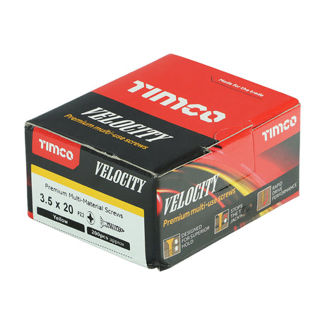 This is an image of Timco - Velocity Premium Multi-Use Screws - PZ - Double Countersunk - Yellow 3.5 x 20mm - (200 PCS Box) 35020VY