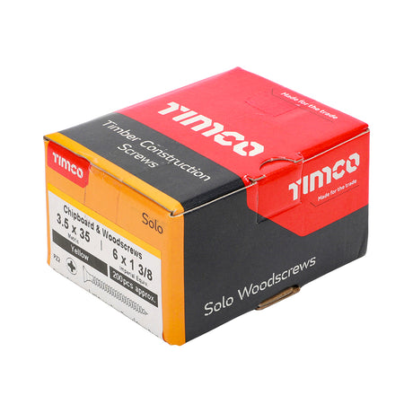 This is an image of Timco - Solo Chipboard & Woodscrews - PZ - Double Countersunk - Yellow 3.5 x 35mm - (200 PCS Box) 35035SOLOC