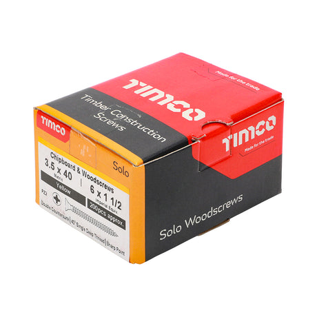 This is an image of Timco - Solo Chipboard & Woodscrews - PZ - Double Countersunk - Yellow 3.5 x 40mm - (200 PCS Box) 35040SOLOC