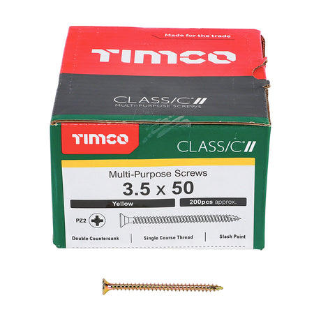 This is an image of Timco - Classic Multi-Purpose Screws - PZ - Double Countersunk - Yellow 3.5 x 50mm - (200 PCS Box) 35050CLAF