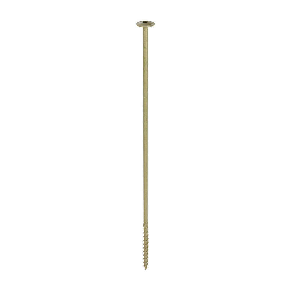 This is an image of Timco - Timber Frame Construction & Landscaping Screws - Wafer - Exterior - Green Organic 8.0 x 350mm - (25 PCS Box) 350INW