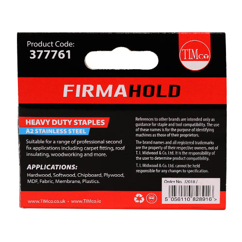 This is an image of Timco - Heavy Duty Staples - Chisel Point - A2 Stainless Steel 12mm (1000 PCS Box) 377261