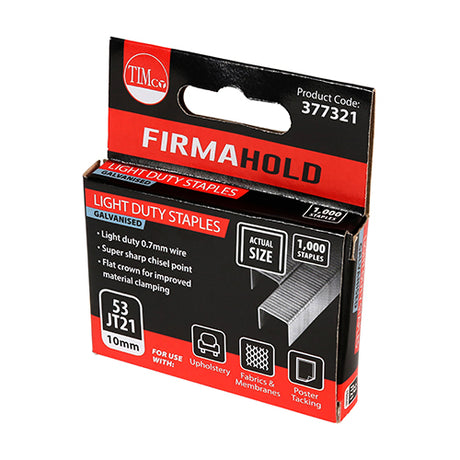 This is an image of Timco - Light Duty Staples - Chisel Point - Galvanised 10mm (1000 PCS Box) 377321