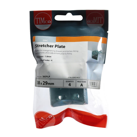 This is an image of Timco - Stretcher Plates - Zinc 38 x 25 x 29 (4 Pieces TIMpac) 38SPLP