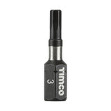 This is an image of Timco - Impact Driver Bits - Hex 3.0 x 25 (10 Pieces Handy Bit Pack) 3HX25X6