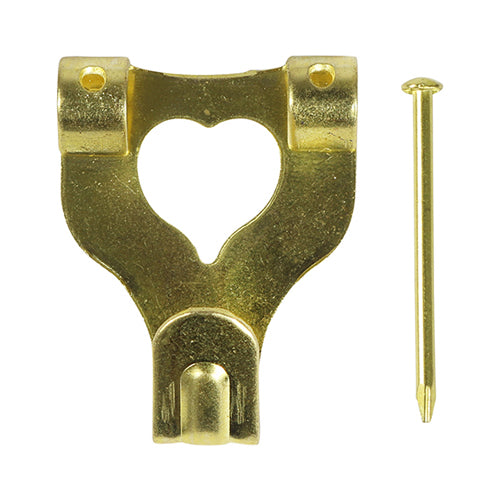 This is an image of Timco - Picture Hanging Hooks - Double - Electro Brass No.3 Double - (4 PCS TIMpac) 3PHDP