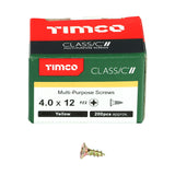 This is an image of Timco - Classic Multi-Purpose Screws - PZ - Double Countersunk - Yellow 4.0 x 12mm - (200 PCS Box) 40012CLAF