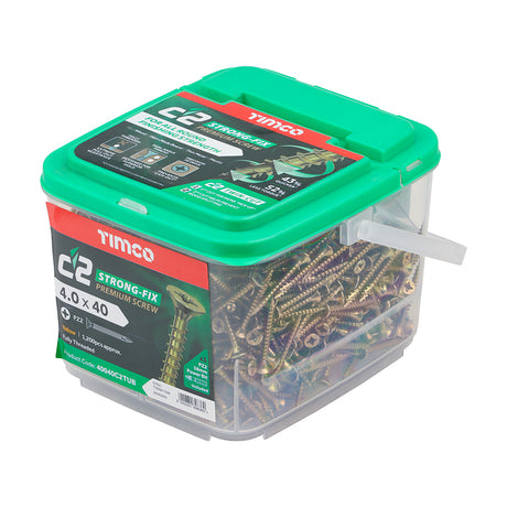 This is an image of Timco - C2 Strong-Fix Screws - PZ - Double Countersunk - Twin-Cut - Yellow 4.0 x 40mm - (1200 PCS Tub) 40040C2TUB