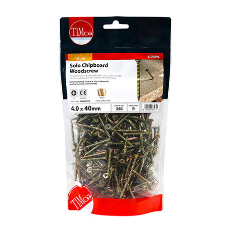 This is an image of Timco - Solo Woodscrews - PZ - Double Countersunk - Yellow 4.0 x 40mm - (350 PCS TIMbag) 40040CHYB