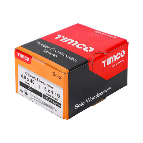 This is an image of Timco - Solo Chipboard & Woodscrews - PZ - Double Countersunk - Zinc 4.0 x 40mm - (200 PCS Box) 40040SOLOZ