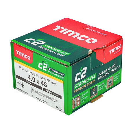 This is an image of Timco - C2 Strong-Fix Screws - PZ - Double Countersunk - Twin-Cut - Yellow 4.0 x 45mm - (200 PCS Box) 40045C2