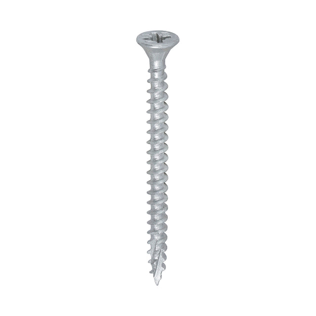 This is an image of Timco - C2 Exterior Strong-Fix Screws - PZ - Double Countersunk with Ribs - Twin-Cut - Silver 4.0 x 50mm - (200 PCS Box) 40050C2SBX