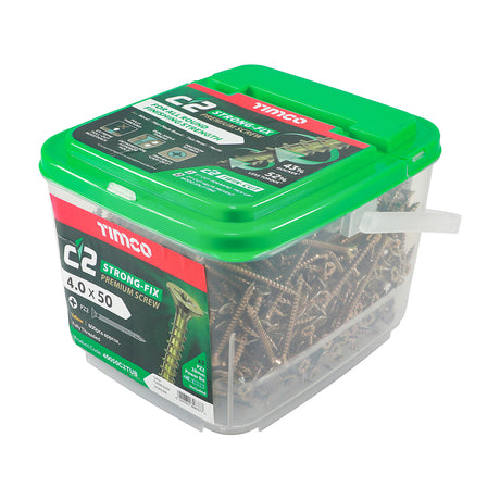 This is an image of Timco - C2 Strong-Fix Screws - PZ - Double Countersunk - Twin-Cut - Yellow 4.0 x 50mm - (800 PCS Tub) 40050C2TUB