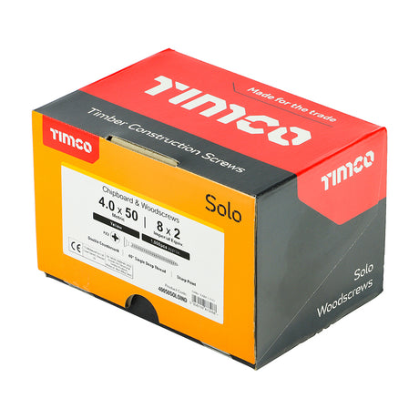 This is an image of Timco - Solo Chipboard & Woodscrews - Industry Pack - PZ - Double Countersunk - Yellow 4.0 x 50mm - (1000 PCS Box) 40050SOLOIND