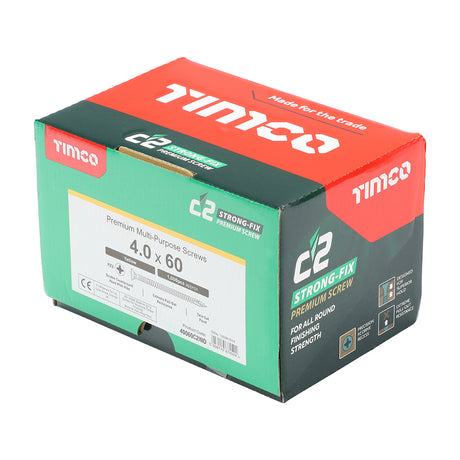 This is an image of Timco - C2 Strong-Fix Screws - PZ - Double Countersunk - Twin-Cut - Yellow 4.0 x 60mm - (1000 PCS Box) 40060C2IND