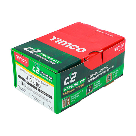 This is an image of Timco - C2 Strong-Fix Screws - PZ - Double Countersunk - Twin-Cut - Yellow 4.0 x 60mm - (200 PCS Box) 40060C2