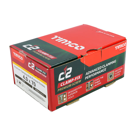 This is an image of Timco - C2 Clamp-Fix Screws - TX - Double Countersunk with Ribs - Twin-Cut - Yellow 4.0 x 70mm - (200 PCS Box) 40070C2C