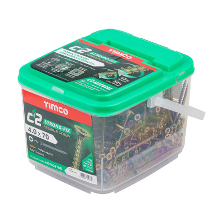 This is an image of Timco - C2 Strong-Fix Screws - PZ - Double Countersunk - Twin-Cut - Yellow 4.0 x 70mm - (500 PCS Tub) 40070C2TUB