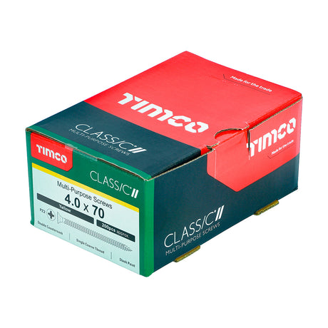 This is an image of Timco - Classic Multi-Purpose Screws - PZ - Double Countersunk - Yellow 4.0 x 70mm - (200 PCS Box) 40070CLAF