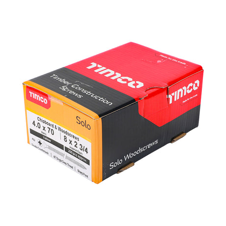 This is an image of Timco - Solo Chipboard & Woodscrews - PZ - Double Countersunk - Yellow 4.0 x 70mm - (200 PCS Box) 40070SOLOC