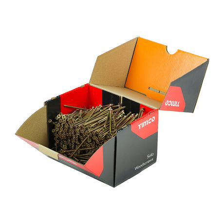 This is an image of Timco - Solo Chipboard & Woodscrews - Industry Pack - PZ - Double Countersunk - Yellow 4.0 x 80mm - (1000 PCS Box) 40080SOLOIND