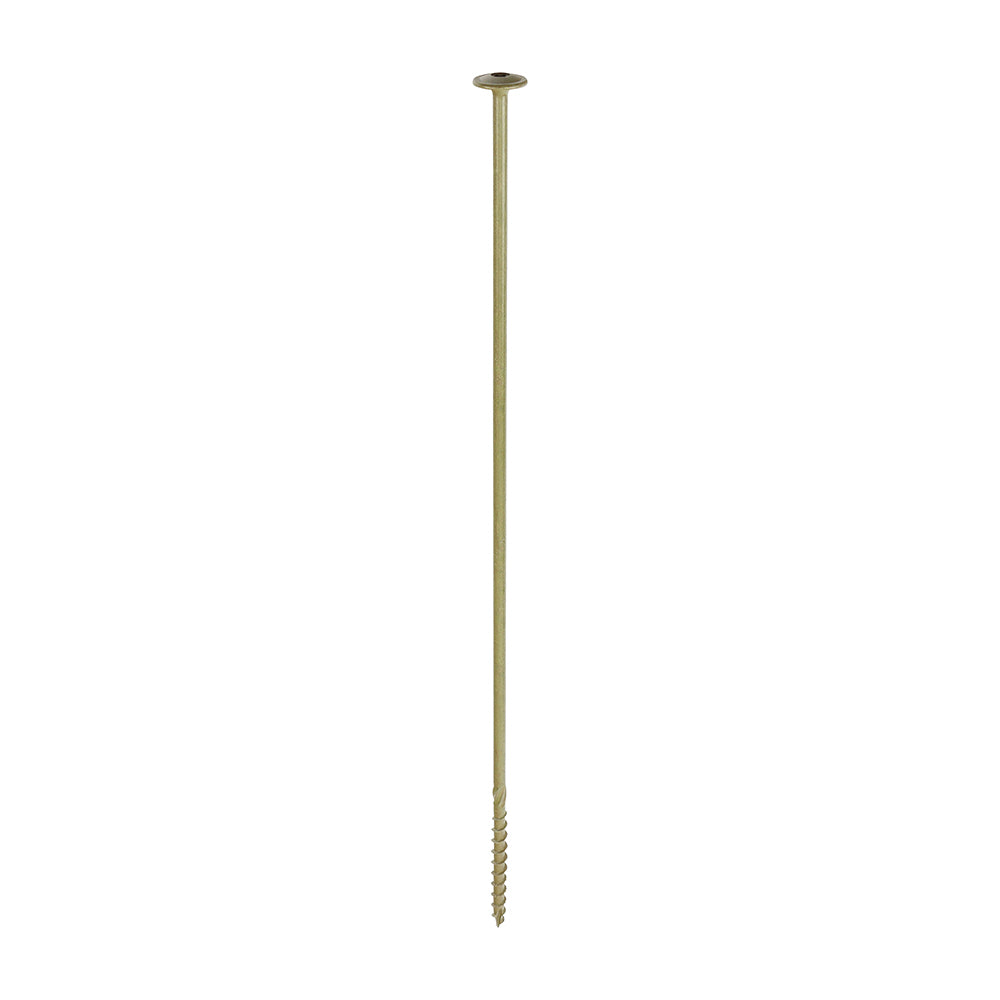 This is an image of Timco - Timber Frame Construction & Landscaping Screws - Wafer - Exterior - Green Organic 8.0 x 400mm - (25 PCS Box) 400INW