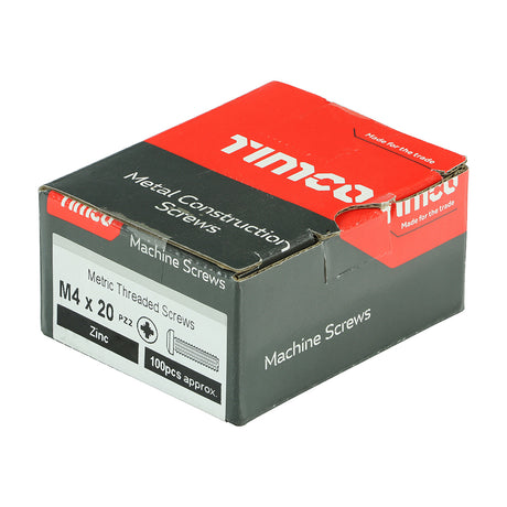 This is an image of Timco - Metric Threaded Machine Screws - PZ - Pan Head - Zinc M4 x 20mm - (100 PCS Box) 4020PPM