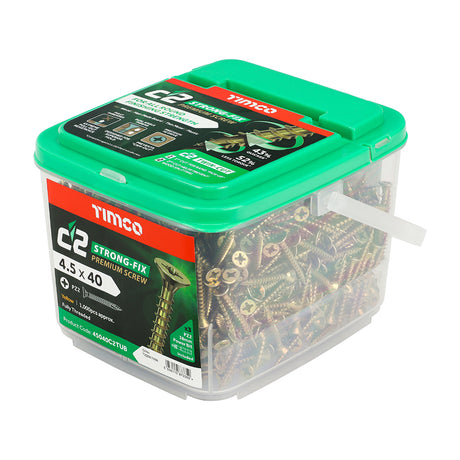 This is an image of Timco - C2 Strong-Fix Screws - PZ - Double Countersunk - Twin-Cut - Yellow 4.5 x 40mm - (1000 PCS Tub) 45040C2TUB