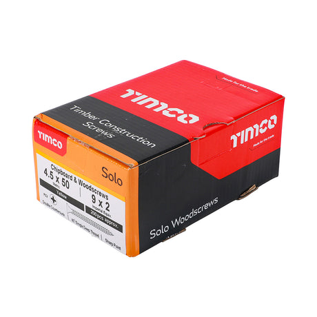 This is an image of Timco - Solo Chipboard & Woodscrews - PZ - Double Countersunk - Yellow 4.5 x 50mm - (200 PCS Box) 45050SOLOC