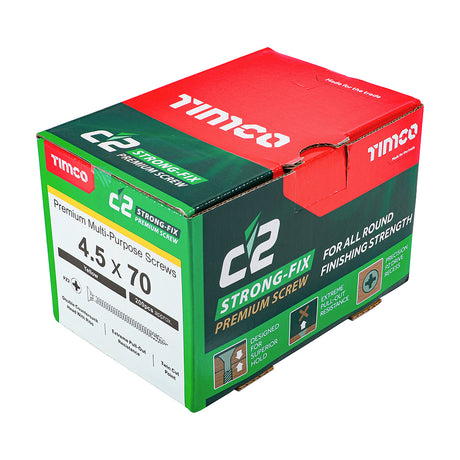 This is an image of Timco - C2 Strong-Fix Screws - PZ - Double Countersunk - Twin-Cut - Yellow 4.5 x 70mm - (200 PCS Box) 45070C2