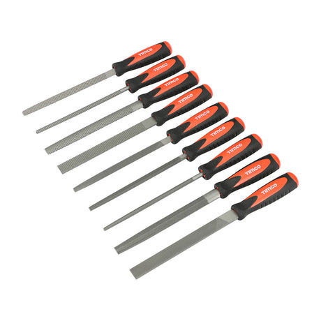 This is an image of Timco - File & Rasp Set 9pcs (9 Pieces Fabric Case) 468250