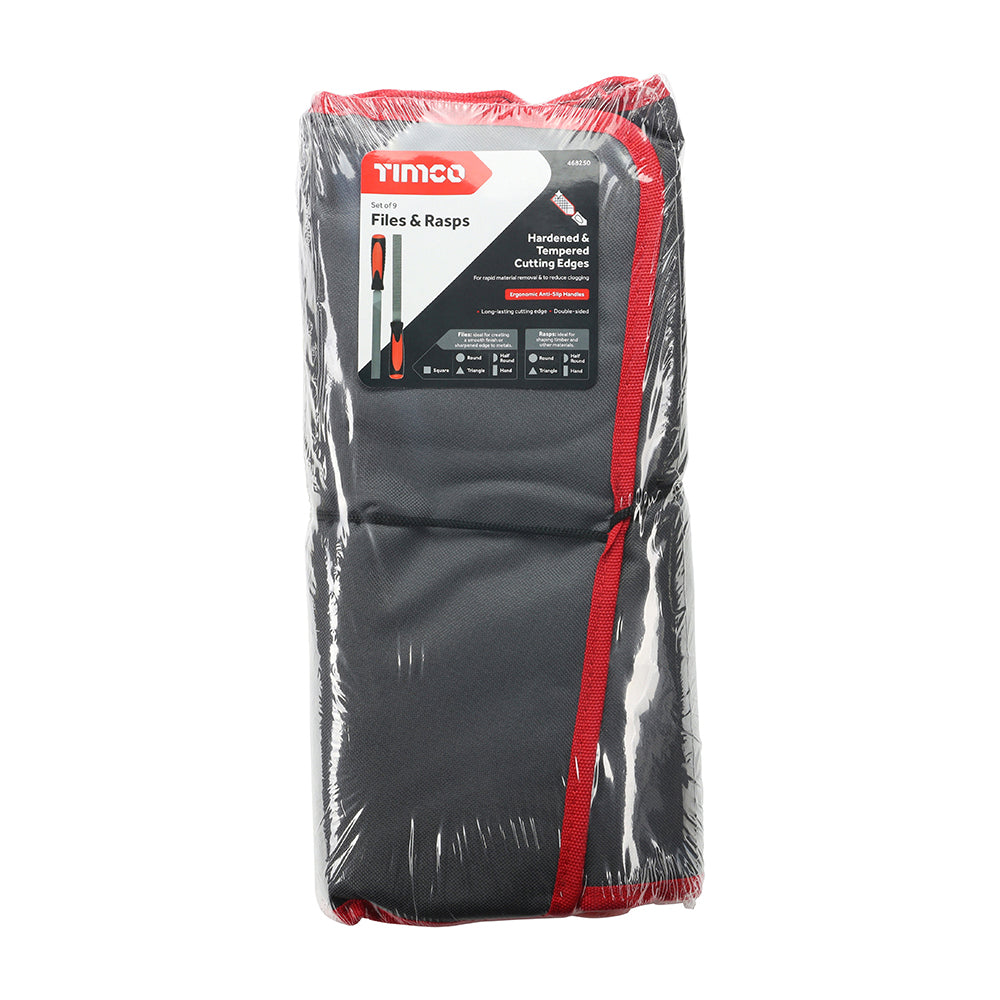 This is an image of Timco - File & Rasp Set 9pcs (9 Pieces Fabric Case) 468250