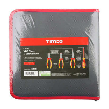 This is an image of Timco - VDE Pliers & Screwdriver Set 6pcs (6 Pieces Fabric Case) 468767