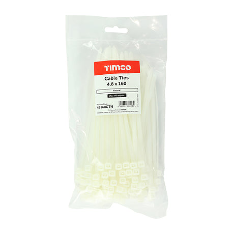 This is an image of Timco - Cable Ties - Natural 4.8 x 160mm - (100 PCS Bag) 48160CTN