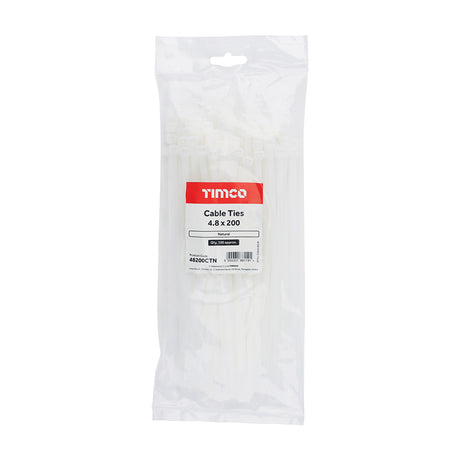 This is an image of Timco - Cable Ties - Natural 4.8 x 200mm - (100 PCS Bag) 48200CTN