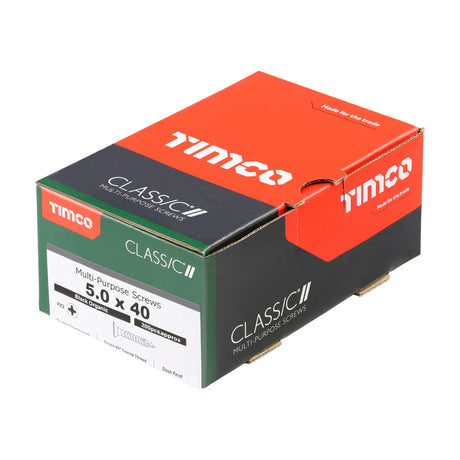 This is an image of Timco - Classic Multi-Purpose Screws - PZ - Double Countersunk - Exterior - Black Organic 5.0 x 40mm - (200 PCS Box) 50040CLAB
