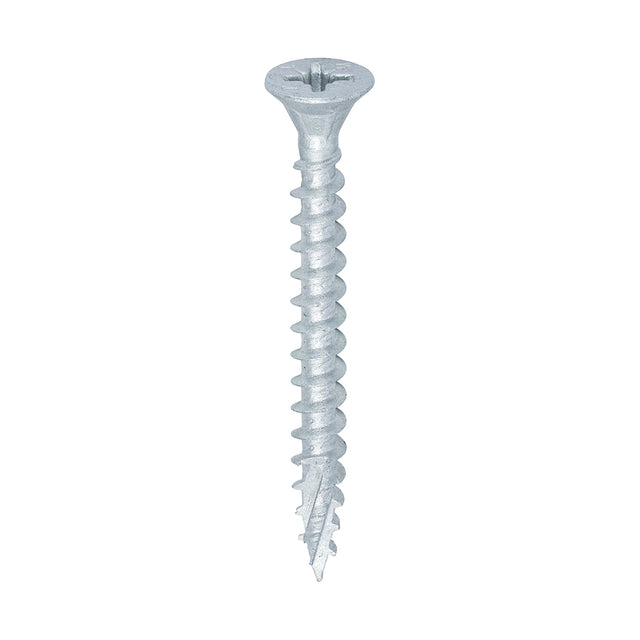 This is an image of Timco - C2 Exterior Strong-Fix Screws - PZ - Double Countersunk with Ribs - Twin-Cut - Silver 5.0 x 50mm - (200 PCS Box) 50050C2SBX