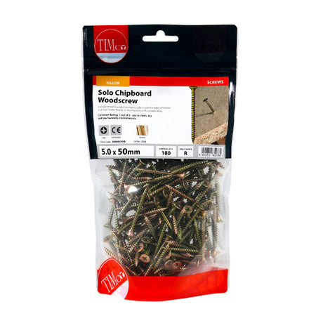This is an image of Timco - Solo Woodscrews - PZ - Double Countersunk - Yellow 5.0 x 50mm - (180 PCS TIMbag) 50050CHYB