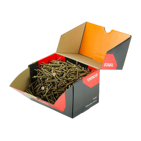 This is an image of Timco - Solo Chipboard & Woodscrews - Industry Pack - PZ - Double Countersunk - Yellow 5.0 x 50mm - (1000 PCS Box) 50050SOLOIND