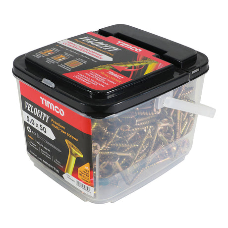 This is an image of Timco - Velocity Premium Multi-Use Screws - PZ - Double Countersunk - Yellow 5.0 x 50mm - (600 PCS Tub) 50050VYTUB