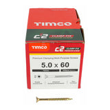 This is an image of Timco - C2 Clamp-Fix Screws - TX - Double Countersunk with Ribs - Twin-Cut - Yellow 5.0 x 60mm - (200 PCS Box) 50060C2C