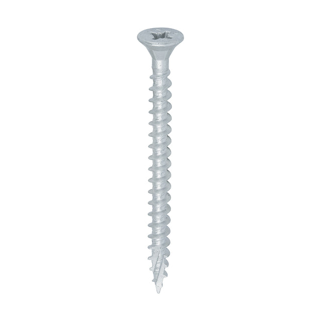 This is an image of Timco - C2 Exterior Strong-Fix Screws - PZ - Double Countersunk with Ribs - Twin-Cut - Silver 5.0 x 60mm - (200 PCS Box) 50060C2SBX